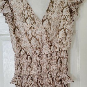 She + Sky size Small Snake Print V neck Dress with elastic fitted ruffle bottom